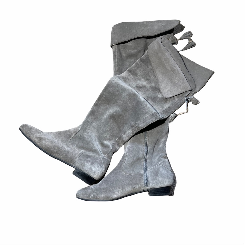 ARTURO CHIANG Allefra Women's Gray Suede Slouch Wedge Knee High Boots Size 7 EUC - Picture 1 of 3